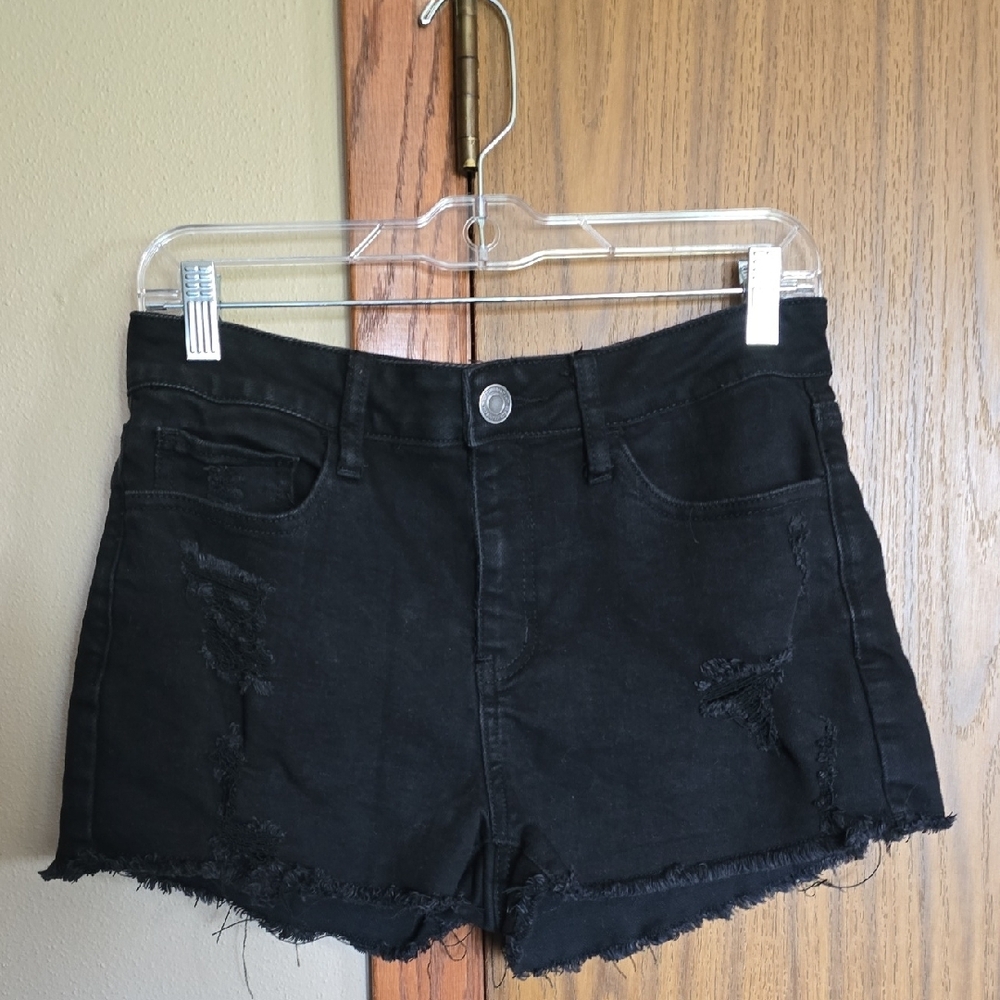 Women's Black Distressed Denim Shorts